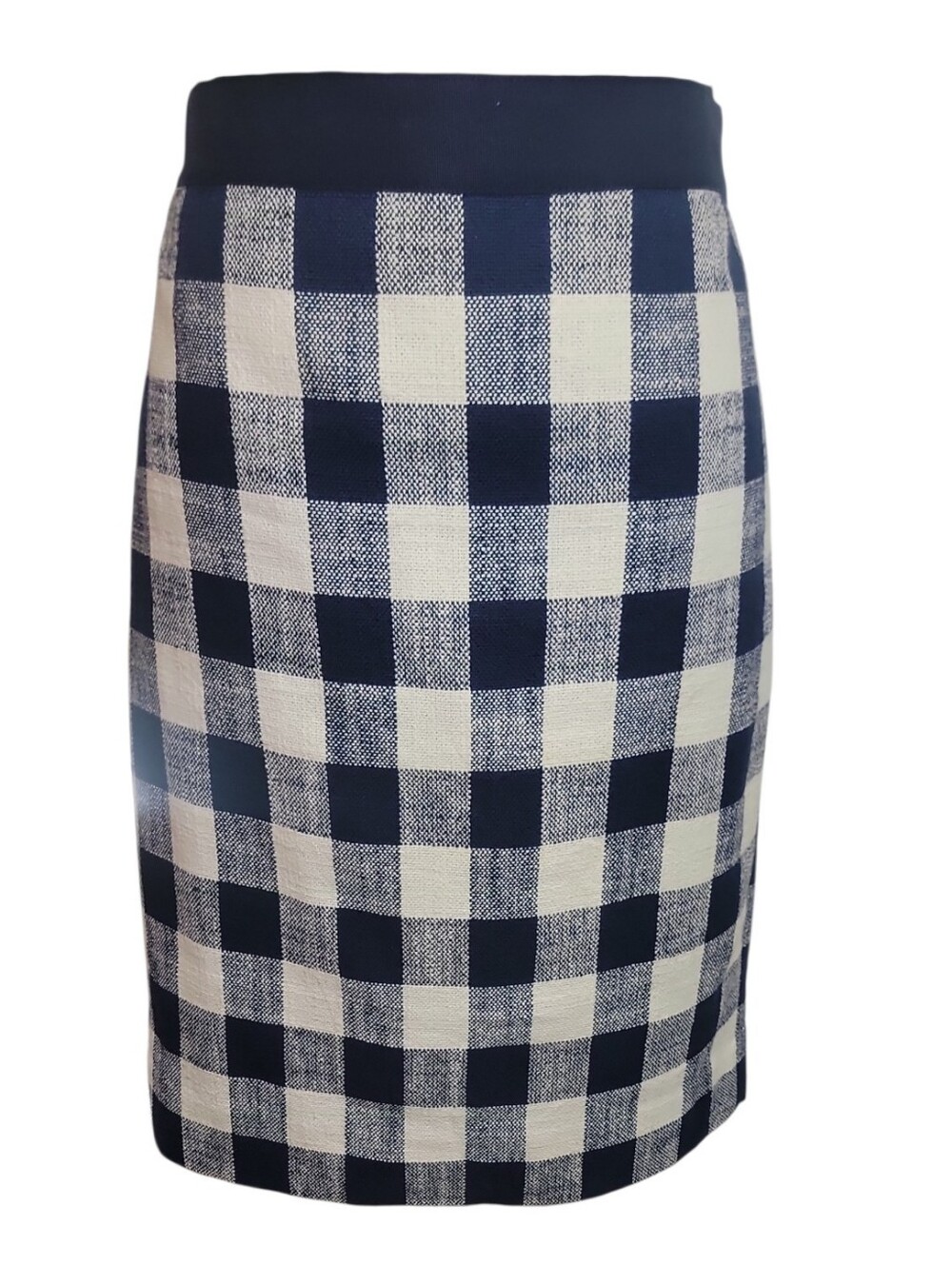 J. Crew navy and white gingham plaid pencil skirt size 4 linen cotton blend